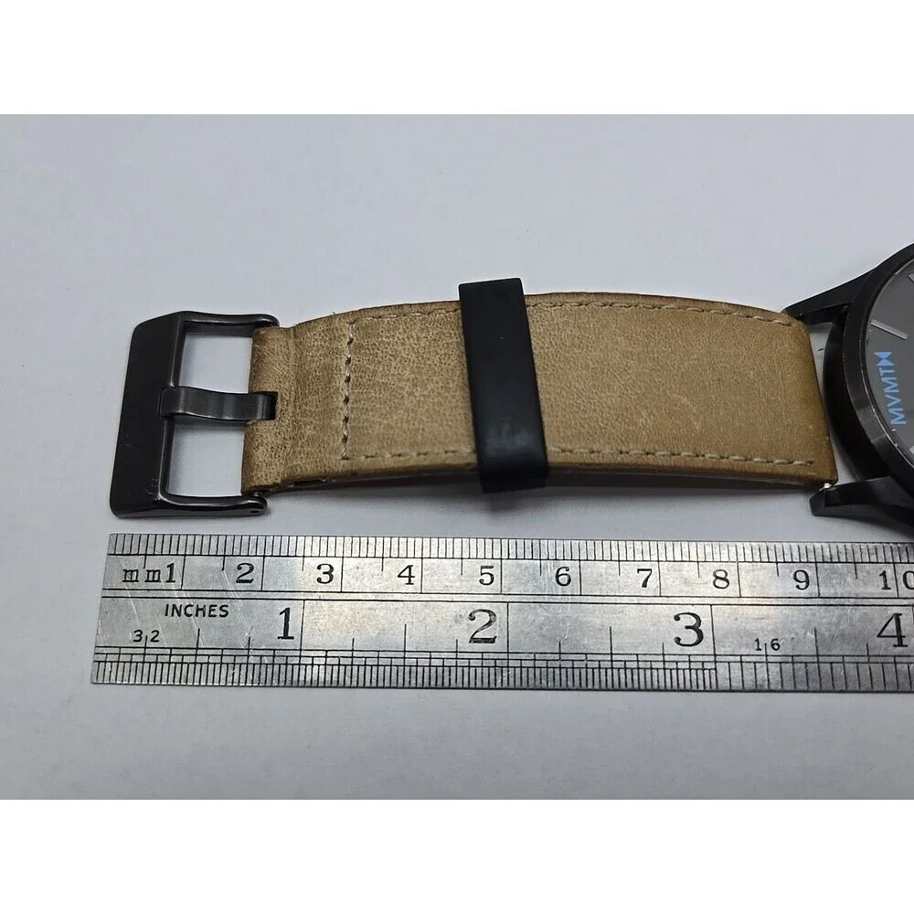 MVMT Classic Watch Gray Dial Tan Leather Date Quartz New Battery 45mm Mens